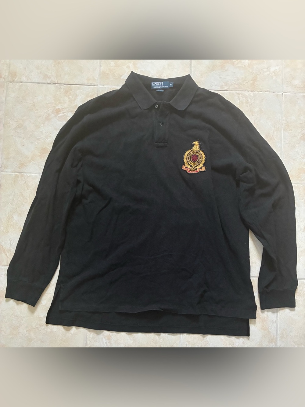 Vintage Ralph Lauren Embroidered Crest Rugby Polo Long Sleeve Sz XL